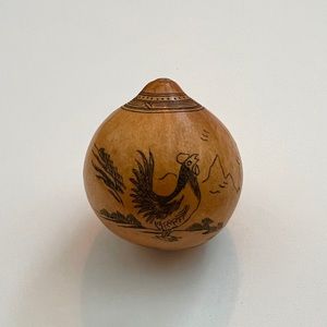 Antique lanzou carved etched gourd Chinese Zodiac year of rooster folk art